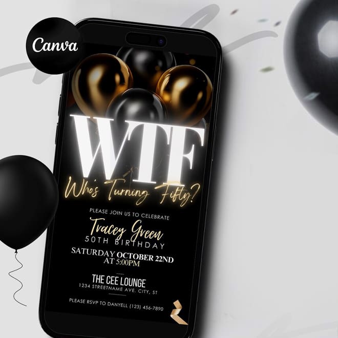 WTF 50th Birthday Invitation Template - Image 2