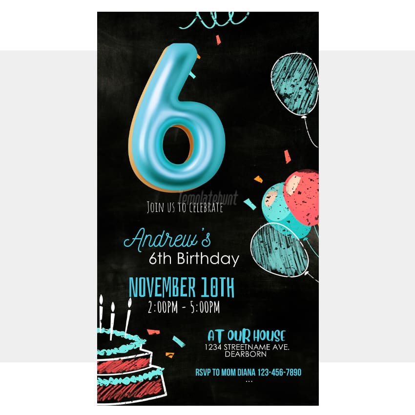 6th Birthday Invitation Template
