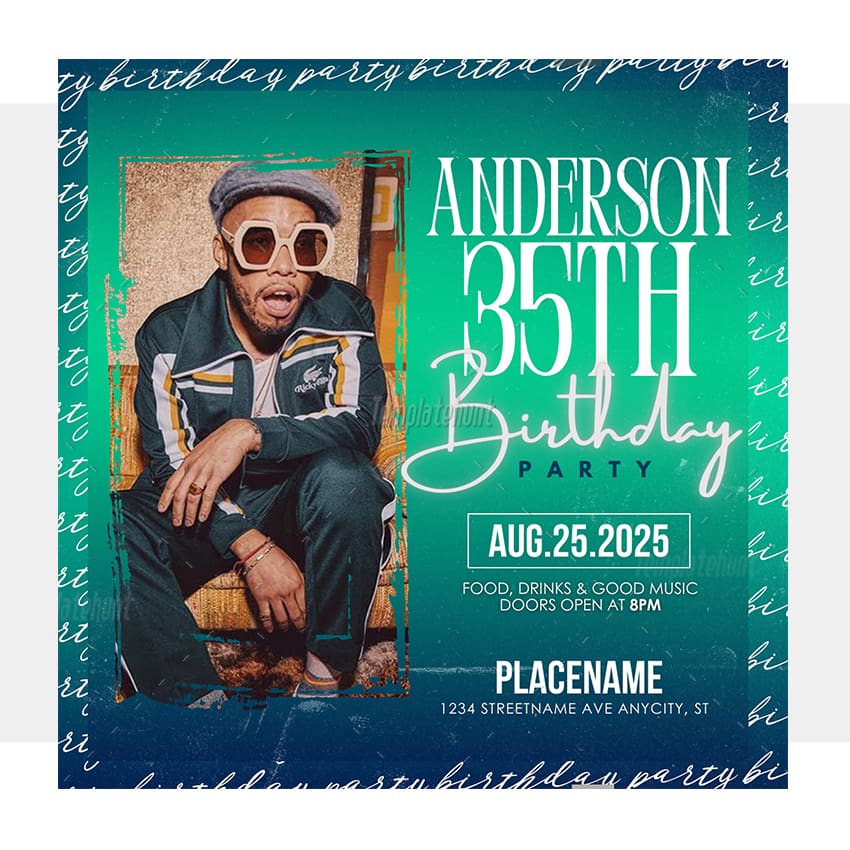 30th Green Birthday Invitation Template