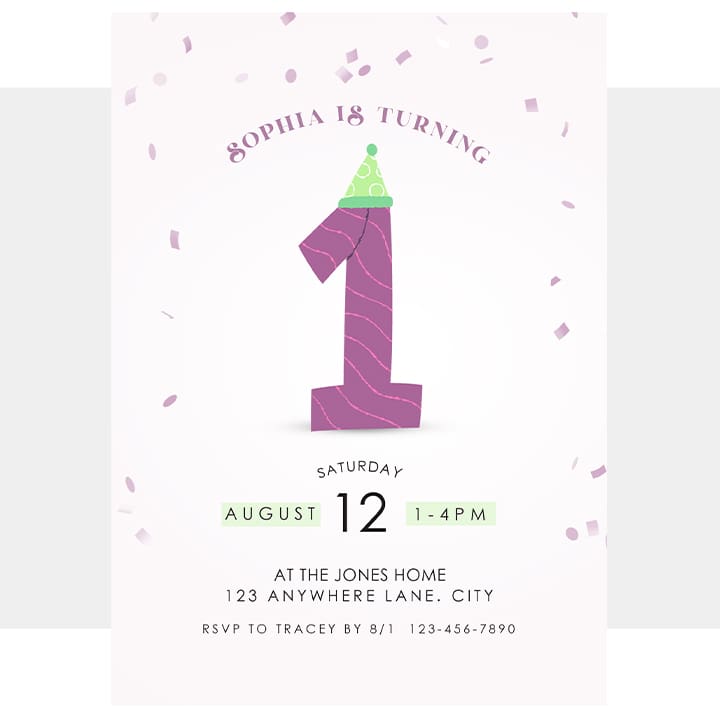 Purple First Birthday Invitation Template