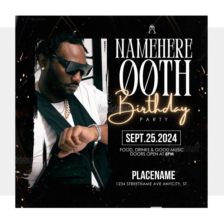 Clean Black Birthday Invitation Template