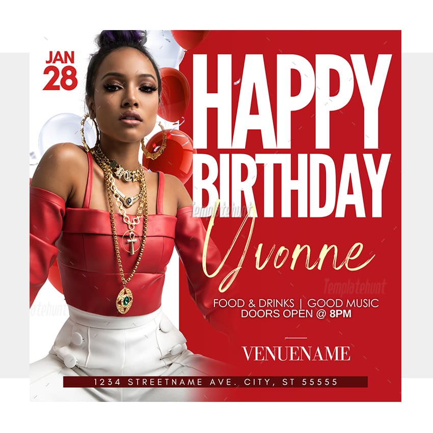 White & Red Birthday Invitation Template