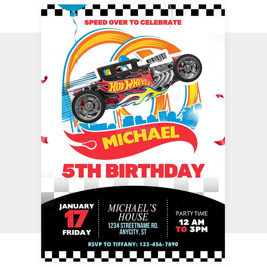 Hot Wheels Birthday Invitation Template